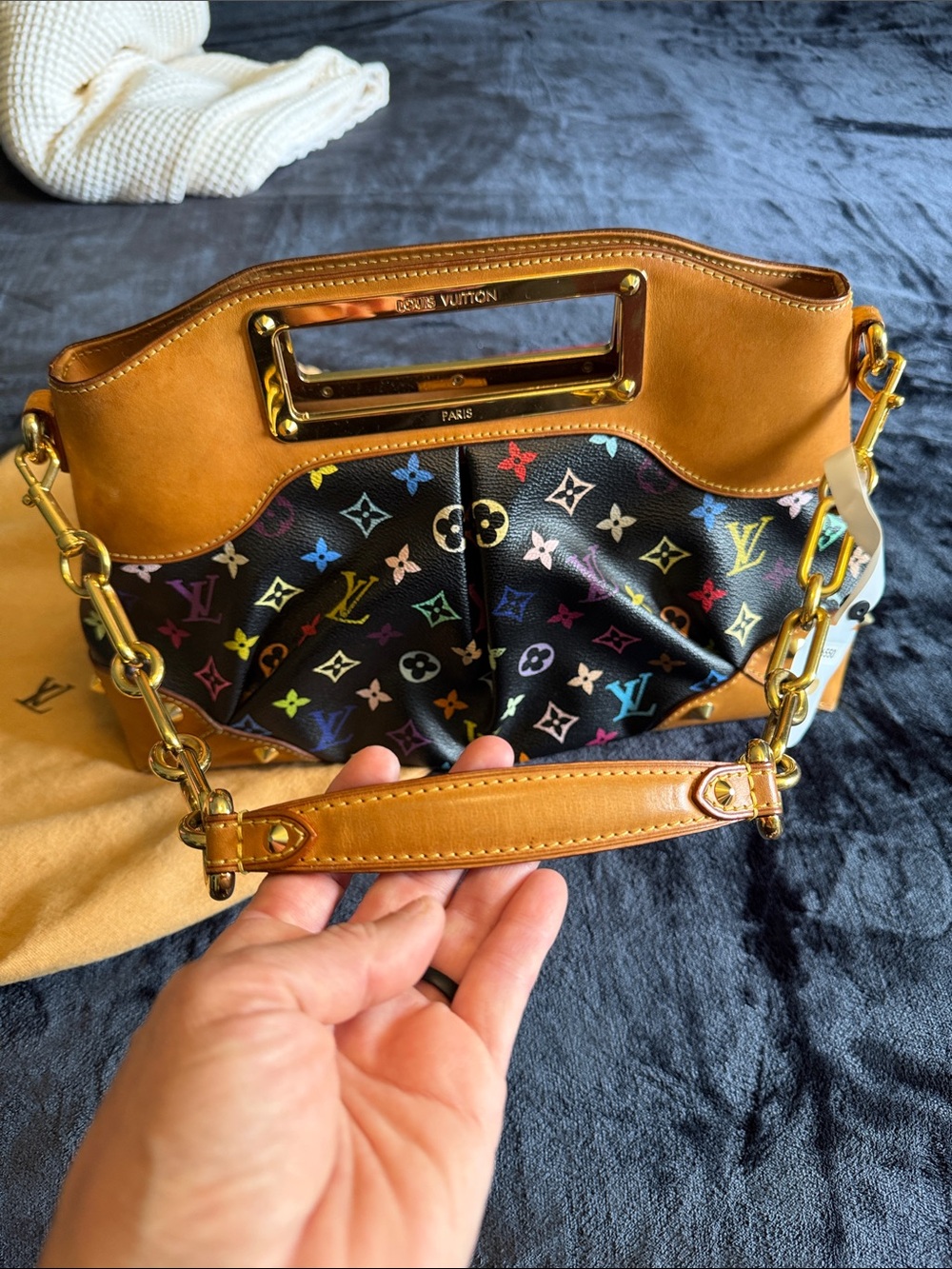 Louis Vuitton Multicolor Monogram Black Canvas & Tan Leather Shoulder Bag - Picture 2 of 16